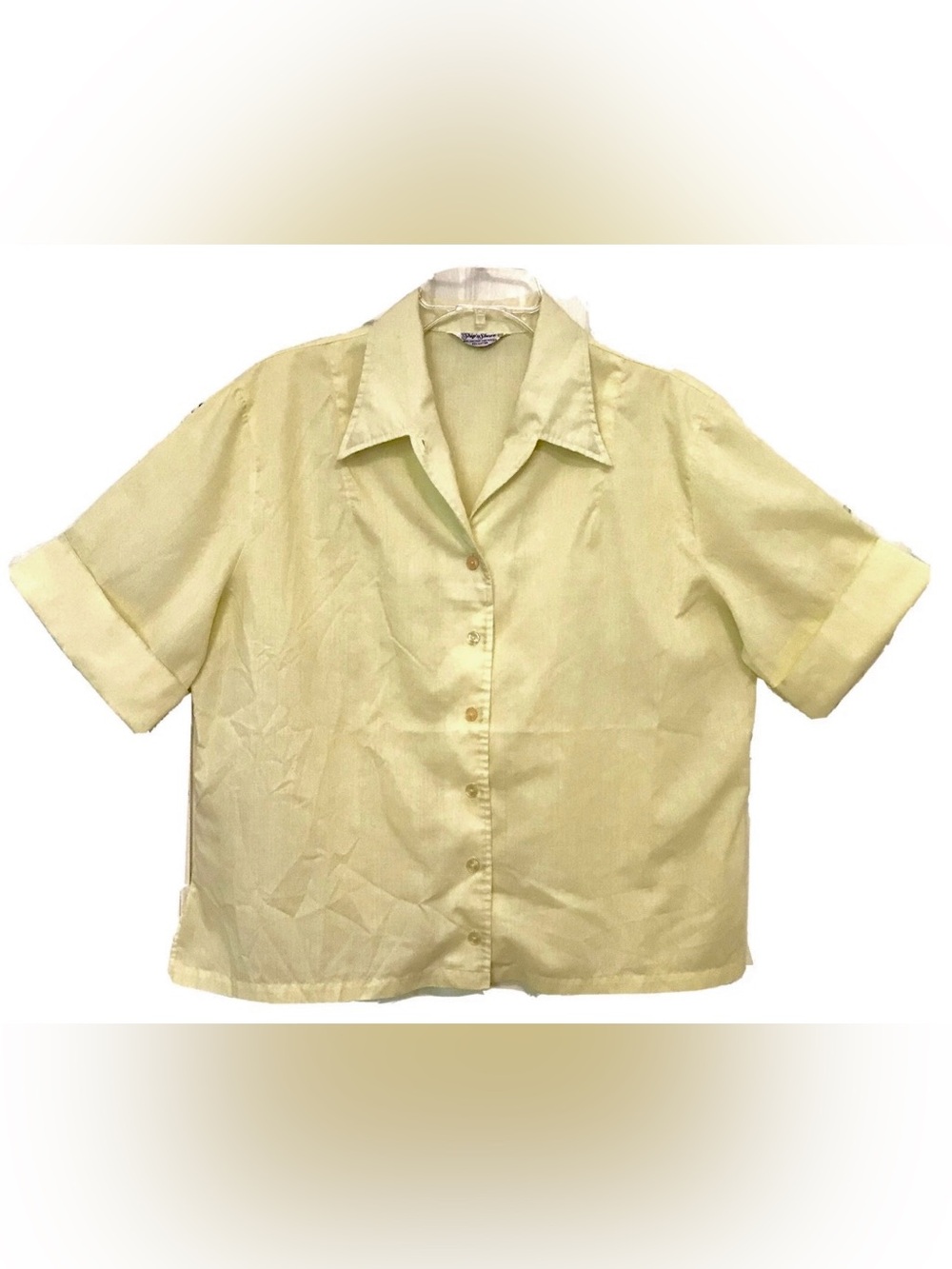 Ship ‘n Shore Womens L/XL Vintage 60s Yellow Cuffed Short Sleeve Button Up Shirt